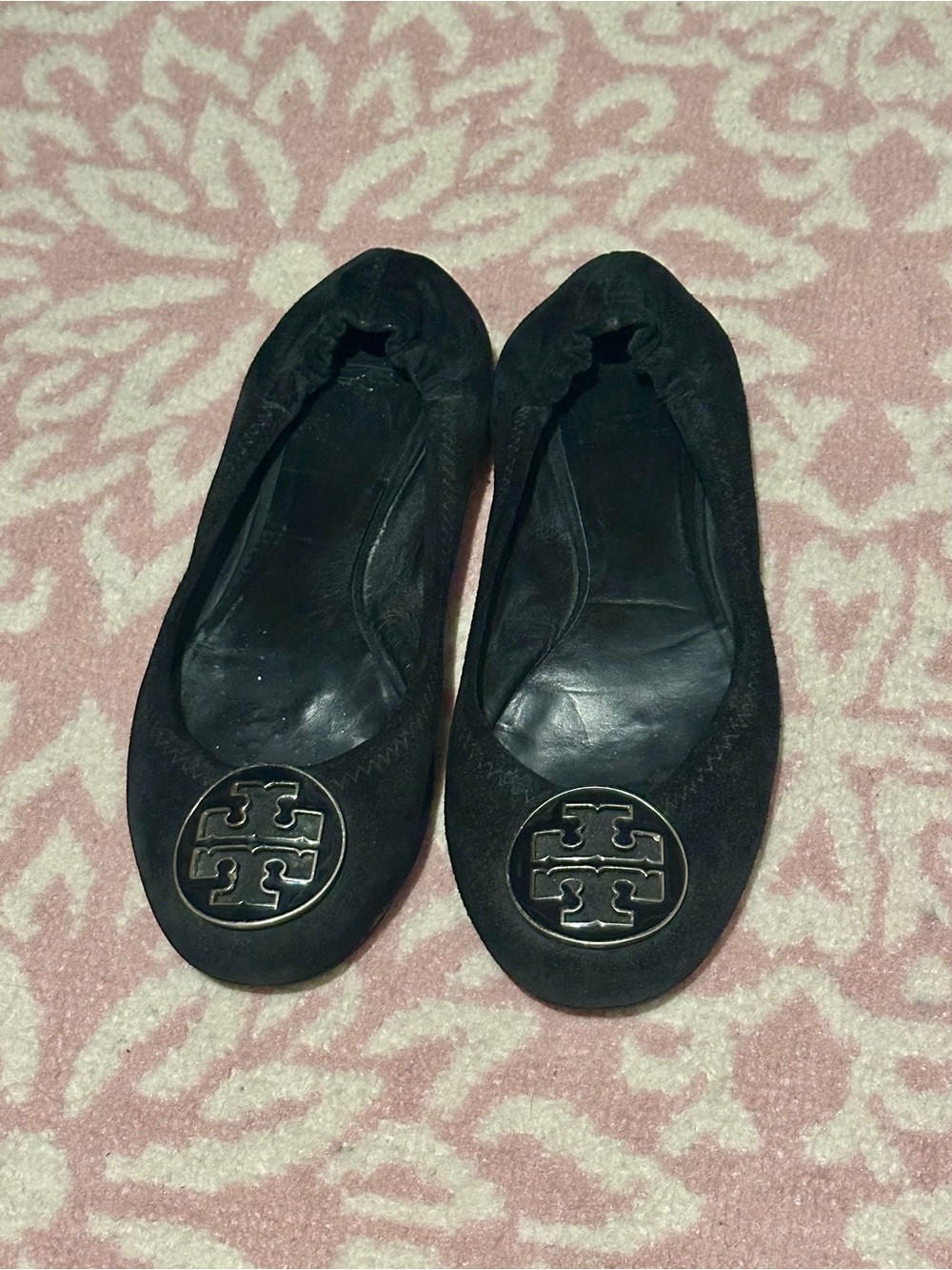 Tory Burch Black Suede Logo Ballet Flats